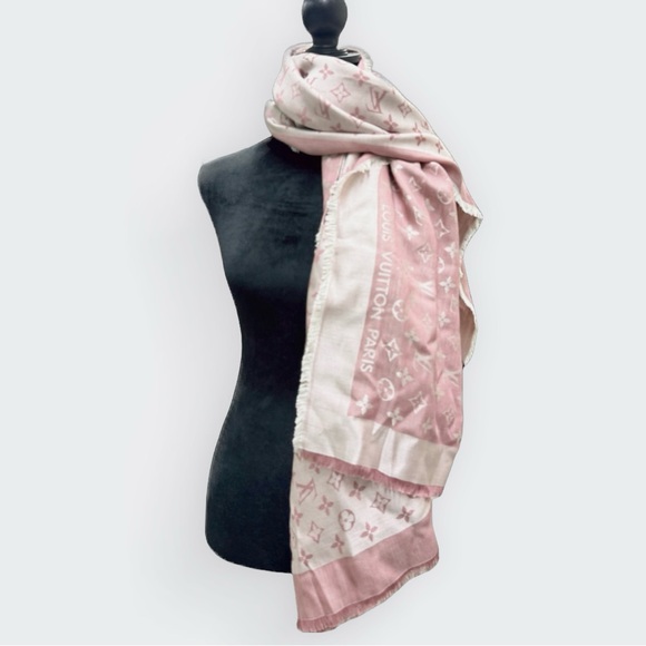 Auth Louis Vuitton Monogram Shine Rose Pink Ivory Shawl LV Wrap Stole Scarf - Picture 11 of 15